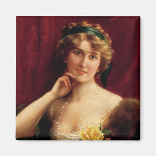 Elegante Dame mit gelbem Rose von Émile Vernon Magnet