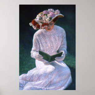 Elégante dame victorienne, lecture, décoration aff
