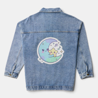 Elegante Damen-Denimjacke mit schlafendem Mond und Jeansjacke