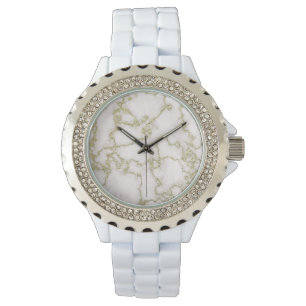 Elegante Damen-Uhr in Weiß und Goldmarmor Armbanduhr