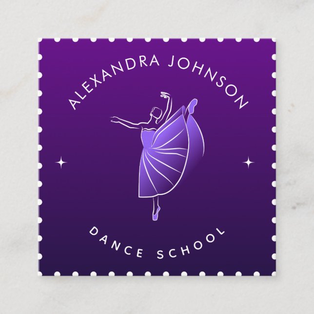 Elegante Dance School Dancer Silhouette Lila Cool Quadratische Visitenkarte (Vorderseite)