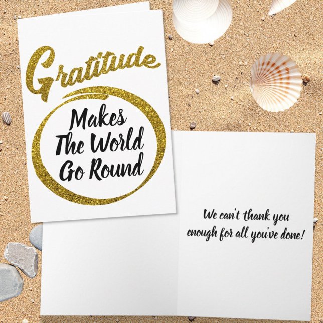 Elegante Dankbarkeit Typografie Gold Glitzer Custo Dankeskarte (inside and cover template text thank you card)