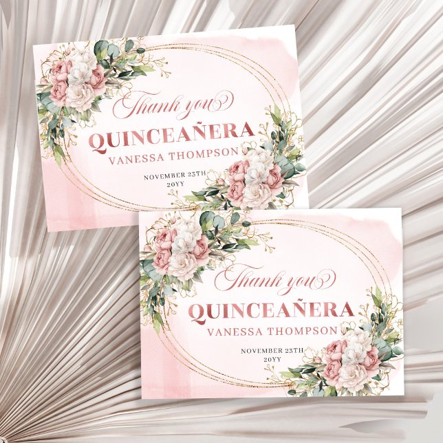 Elegante Danke-Karte mit Boho-Blumen in Staubrosa  Dankeskarte (Dusty Pink Boho Floral Thank You Card for Elegant Quince)