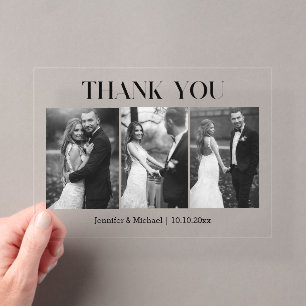 elegante Dankeschön-Hochzeit schwarz & weiß 3 Foto Acryleinladungen