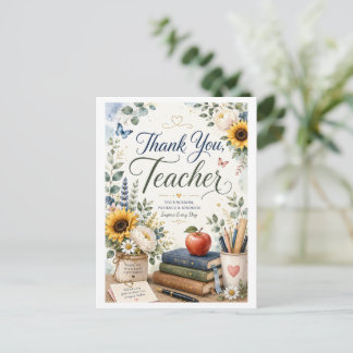 Elegante Dankeschön-Lehrer-Watercolor-Floralkarte Postkarte