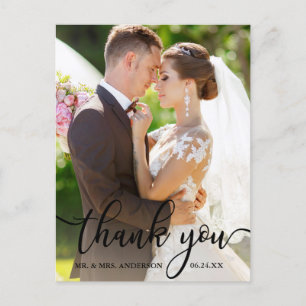 Elegante Dankeschön-Schrift in Schwarz Hochzeitsfo Postkarte