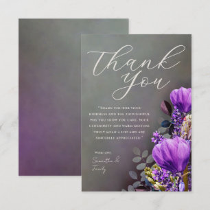 Elegante Dankeskkarte mit tiefvioletten Blumen Dankeskarte