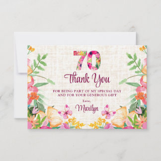 Elegante Danksagung zum 70. Geburtstag Florale Lei Dankeskarte