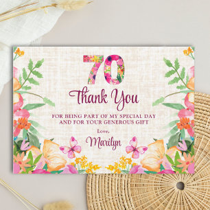 Elegante Danksagung zum 70. Geburtstag Florale Lei Dankeskarte