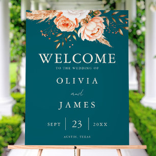Elegante Dark Aquamarin Fall Floral Wedding Willko Acrylschild