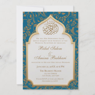Elegante Dark Aquamarin Islamische Arch-Hochzeit Einladung