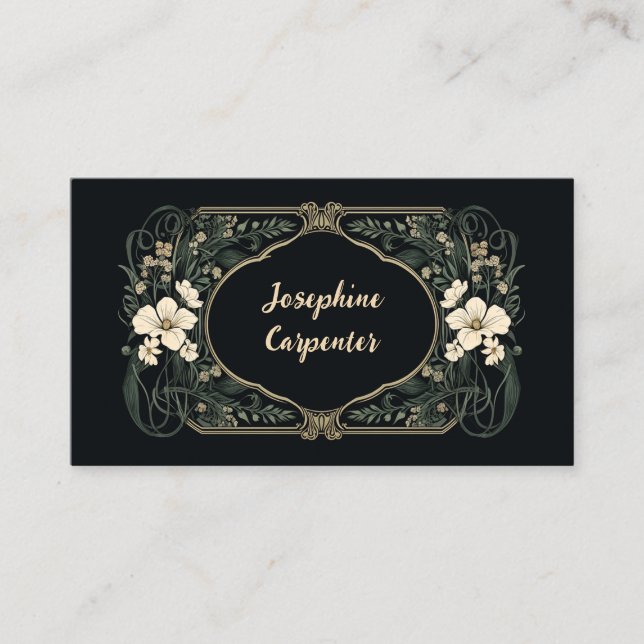 Elegante Dark Art Nouveau Floral Platzkarte (Vorderseite)