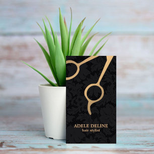 Elegante Dark Black Lace Gold Schissor Haar Stylis Visitenkarte