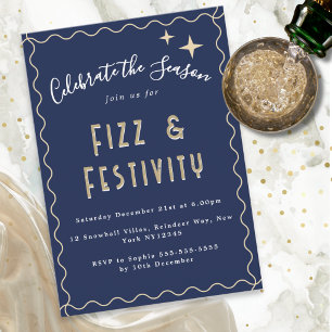 Elegante Dark Blue Fizz & Festivity Weihnachtsfeie Einladung