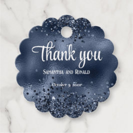 Elegante Dark Blue Glitzer and Foil Wedding Geschenkanhänger