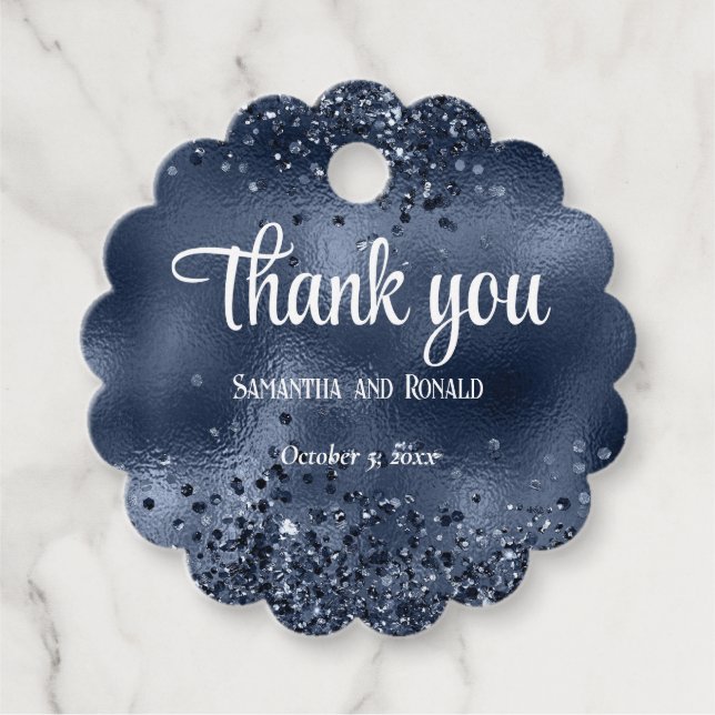 Elegante Dark Blue Glitzer and Foil Wedding Geschenkanhänger (Vorderseite)