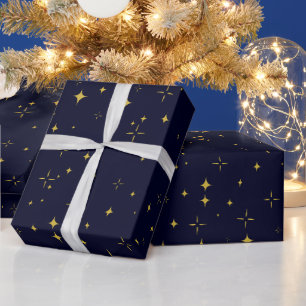 Elegante Dark Blue Gold Stars und Glitzern Gift Geschenkpapier