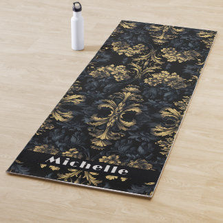Elegante Dark Blue Gray Black Gold Blume Viktorian Yogamatte