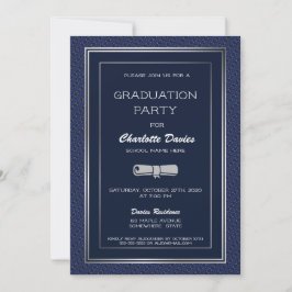 Elegante Dark Blue Silver Border Graduation Party Einladung