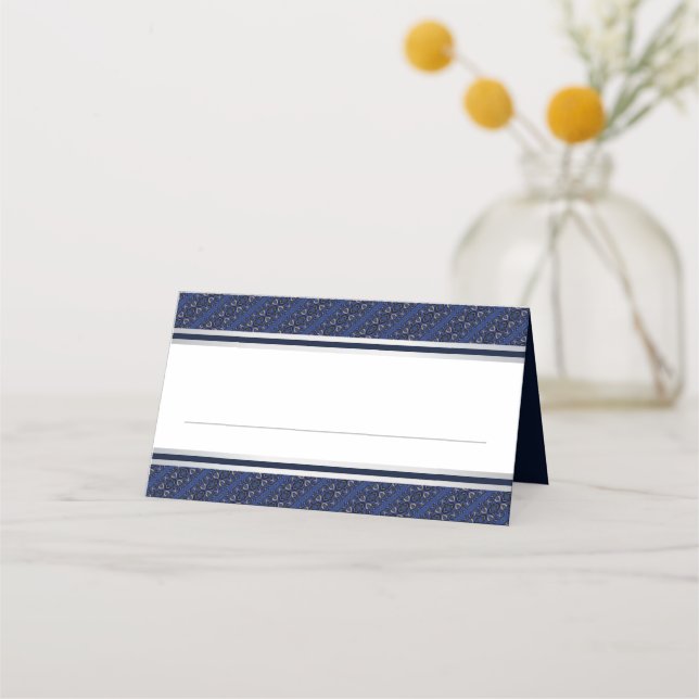 Elegante Dark Blue Silver Border Wedding Platzkart Platzkarte (Vorderseite)