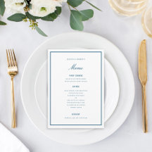 Elegante Dark Blue Wedding Menu Card