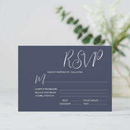 Elegante Dark Blue & White Wedding RSVP Card