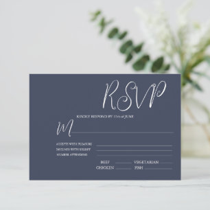 Elegante Dark Blue & White Wedding RSVP Card Karte