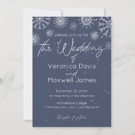 Elegante Dark Blue Winter Themed Snowflake Wedding Einladung