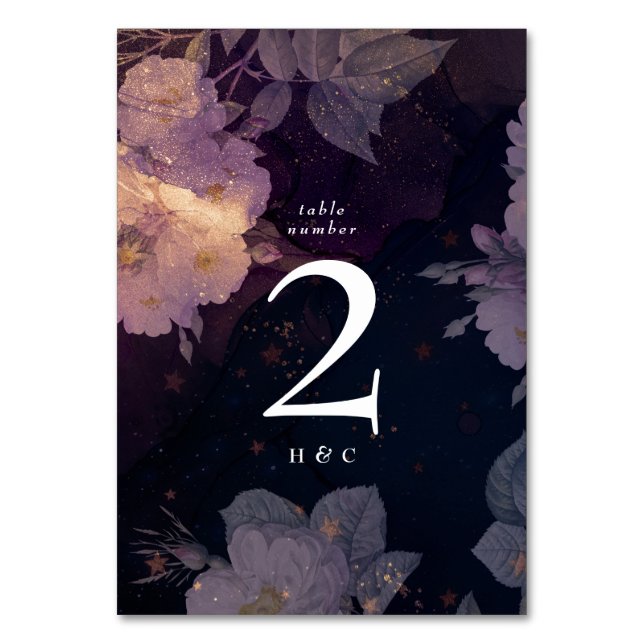 Elegante Dark Boho Lila Rose GoldWedding Tischnummer (Vorderseite)