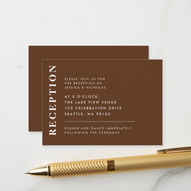 Elegante Dark Brown einfache Hochzeitsempfehlung Begleitkarte (Vorderseite/Rückseite Beispiel)