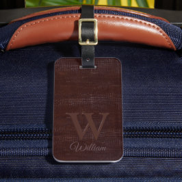 Elegante Dark Brown Kuh Leather Texture Mit Monogr Gepäckanhänger