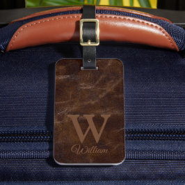 Elegante Dark Brown Kuh Leather Texture Mit Monogr Gepäckanhänger