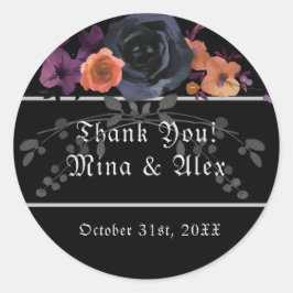 Elegante Dark Floral Black Goth Wedding Runder Aufkleber