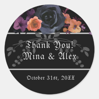 Elegante Dark Floral Black Goth Wedding Runder Aufkleber