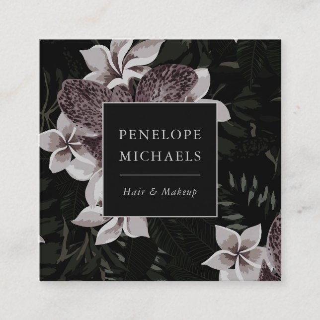 Elegante Dark Floral Print Square Business Card Quadratische Visitenkarte (Vorderseite)