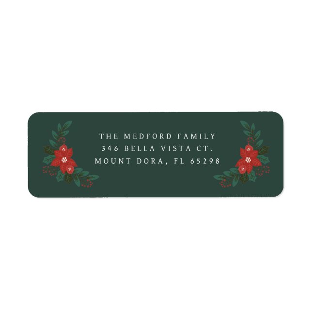 Elegante Dark Green Floral Weihnachten Rücksendead (Vorne)