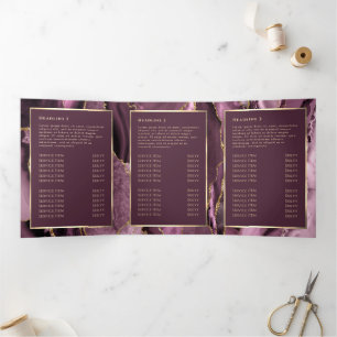 Elegante Dark Mauve Gold Agate Trifold Broschüre