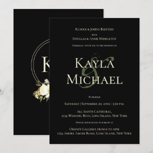 Elegante Dark & Moody Wedding Monogram Cream Rose Einladung