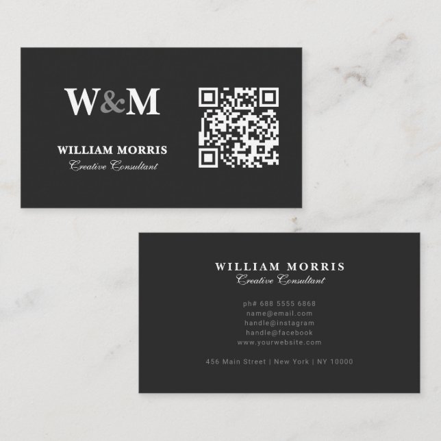 Elegante Dark QR Code Logo Vorlage Visitenkarte (Vorne/Hinten)