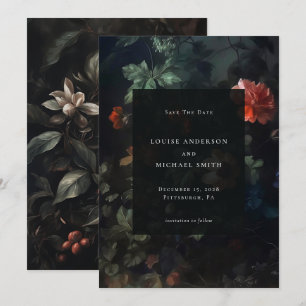 Elegante Dark Romantic Moody Floral Wedding Save The Date