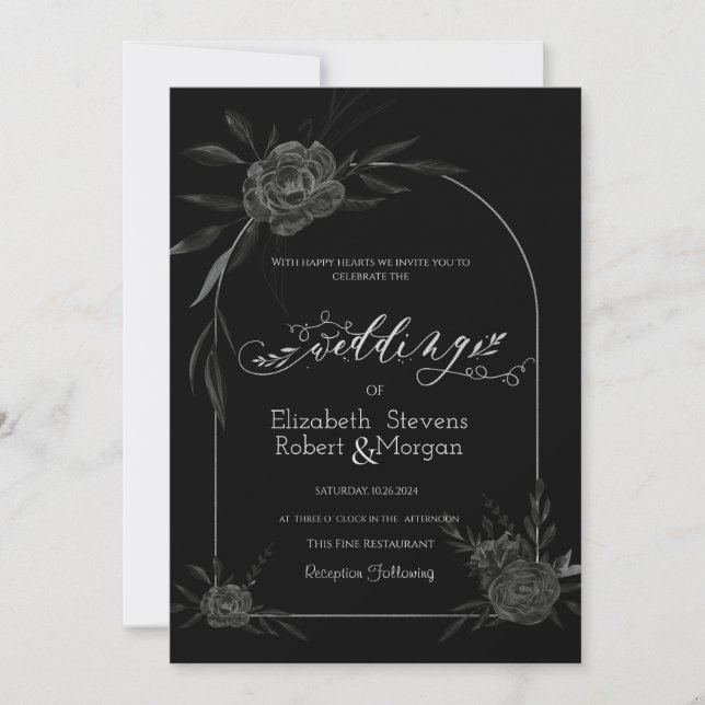Elegante Dark Rose Black Wedding Einladung (Vorderseite)