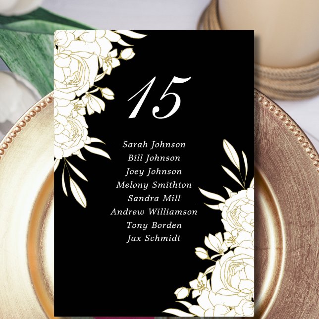 Elegante Dark Schwarz-weiß Gold Rose Hochzeiten Tischnummer (Von Creator hochgeladen)