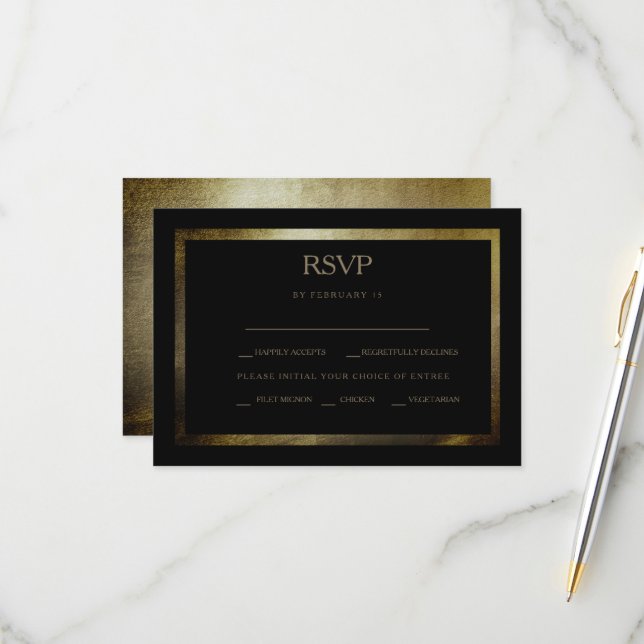 Elegante Day Metallic Gold Wedding RSVP Card (Vorderseite/Rückseite Beispiel)