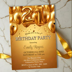 Elegante dazzling Gold Foil Balloons 21. Geburtsta Einladung