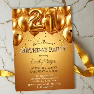 Elegante dazzling Gold Foil Balloons 21. Geburtsta Einladung