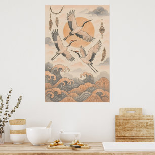 Élégante décoration murale japonaise Crane Minimal