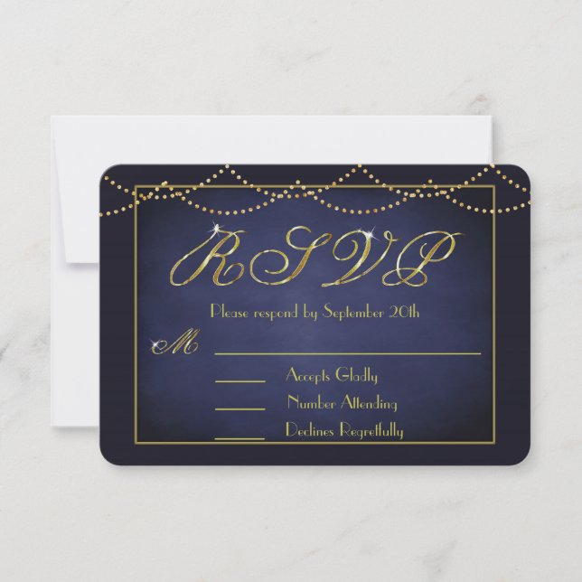 Elegante Deep Blue und Gold Glitzer RSVP Cards Karte (Vorderseite)