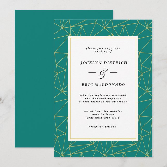 Elegante Deep Cyan Moderne Lässige Hochzeitseinlad Einladung (Vorne/Hinten)