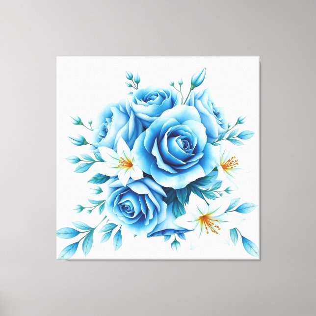 Elegante Dekoration der blauen Rose Leinwanddruck (Vorderseite)