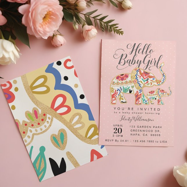 Elegante Dekorative Elefantendusche Einladung (Elegant Decorative Elephant Baby Shower Invitation)